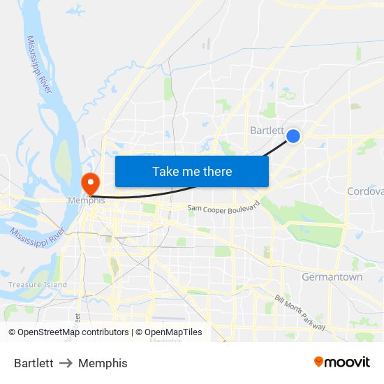 Bartlett to Memphis map