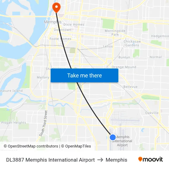 DL3887 Memphis International Airport to Memphis map