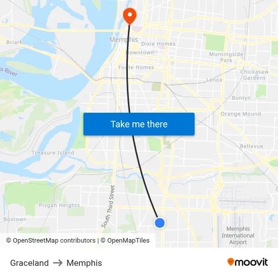 Graceland to Memphis map