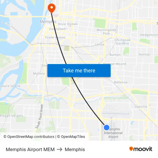Memphis Airport MEM to Memphis map