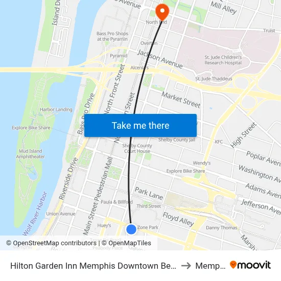 Hilton Garden Inn Memphis Downtown Beale Street to Memphis map