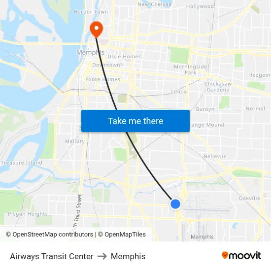 Airways Transit Center to Memphis map