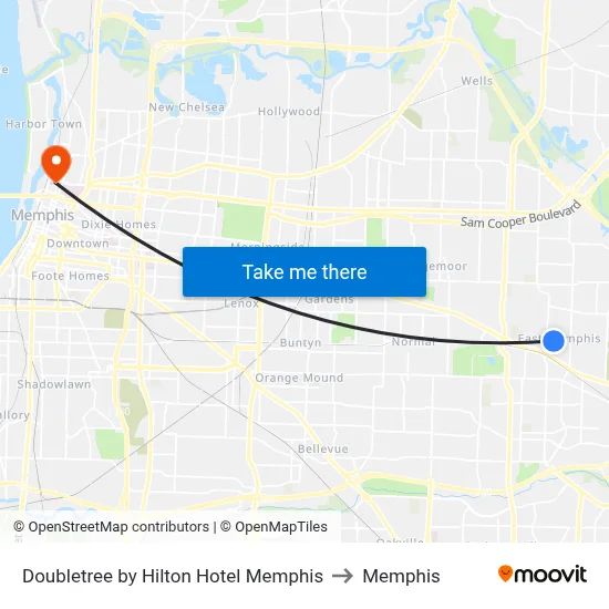 Doubletree by Hilton Hotel Memphis to Memphis map