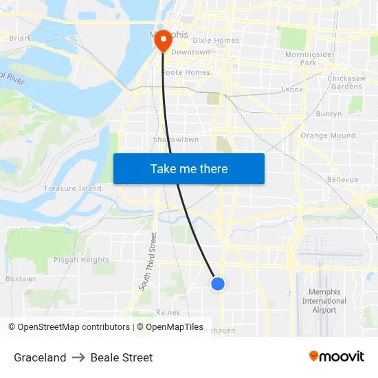 Graceland to Beale Street map