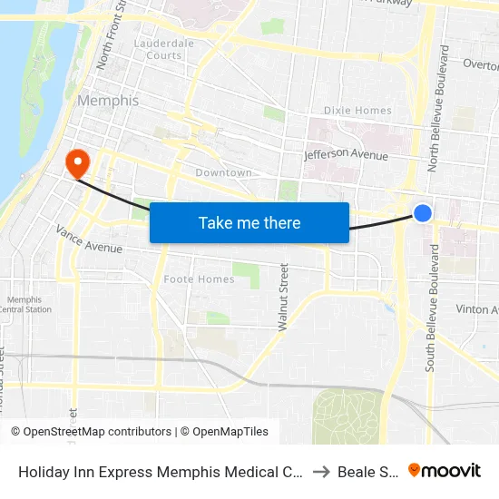 Holiday Inn Express Memphis Medical Center Midtown to Beale Street map