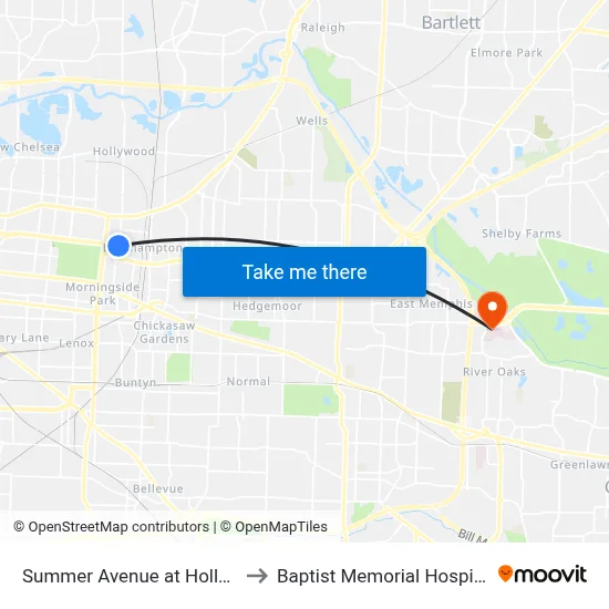 Summer Avenue  at Hollywood Street to Baptist Memorial Hospital-Memphis map