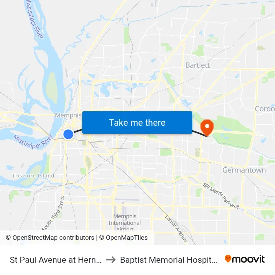 St Paul Avenue at Hernado Street to Baptist Memorial Hospital-Memphis map