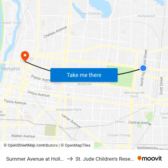 Summer Avenue  at Hollywood Street to St. Jude Children's Research Hospital map