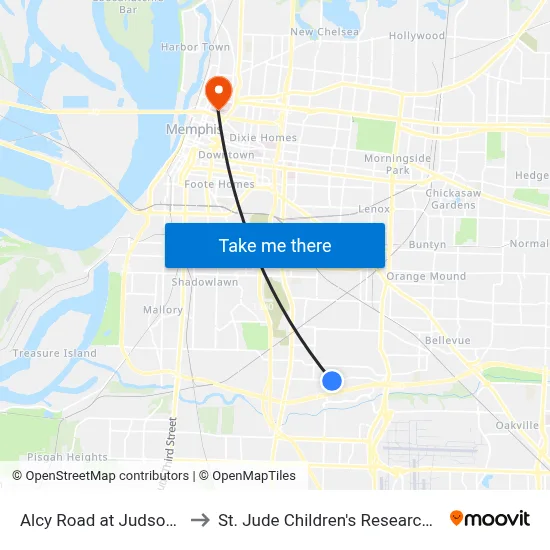 Alcy Road at Judson Street to St. Jude Children's Research Hospital map