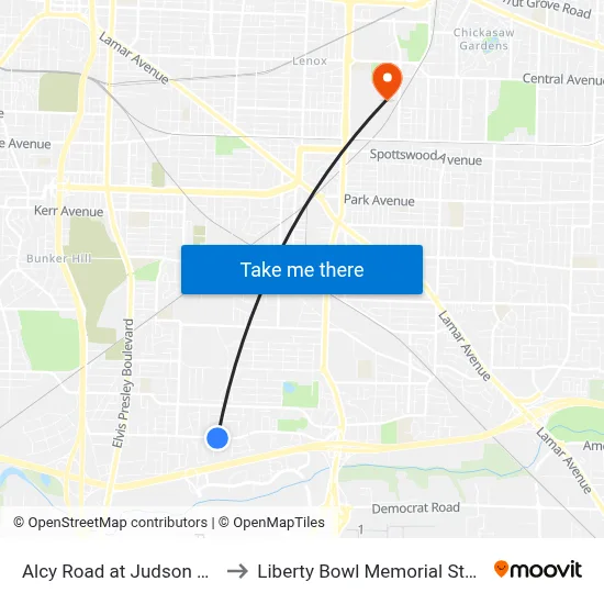 Alcy Road at Judson Street to Liberty Bowl Memorial Stadium map