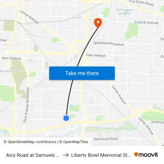 Alcy Road at Samuels Street to Liberty Bowl Memorial Stadium map