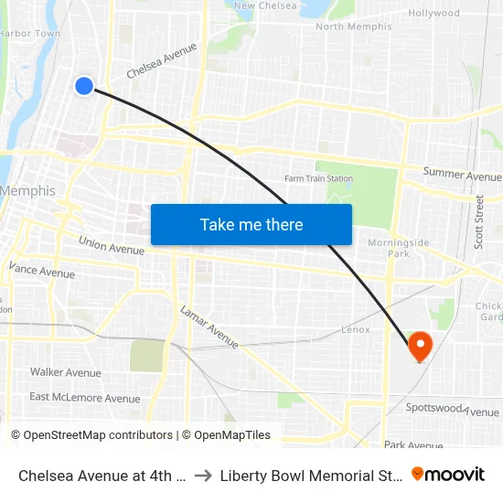 Chelsea Avenue at 4th Street to Liberty Bowl Memorial Stadium map