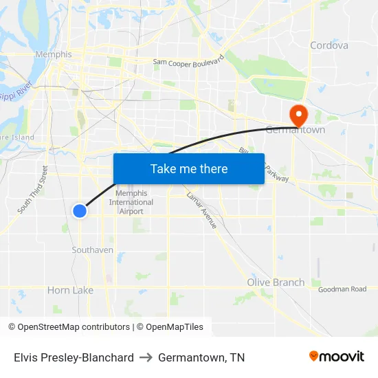Elvis Presley-Blanchard to Germantown, TN map