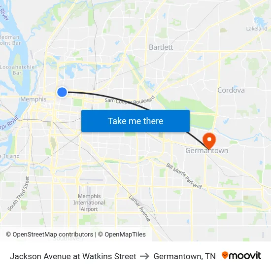 Jackson Avenue at Watkins Street to Germantown, TN map
