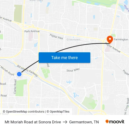 Mt Moriah Road at Sonora Drive to Germantown, TN map