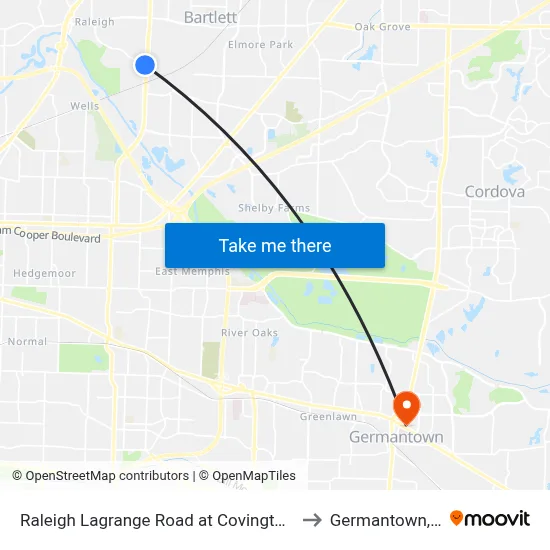 Raleigh Lagrange Road at Covington Pike to Germantown, TN map