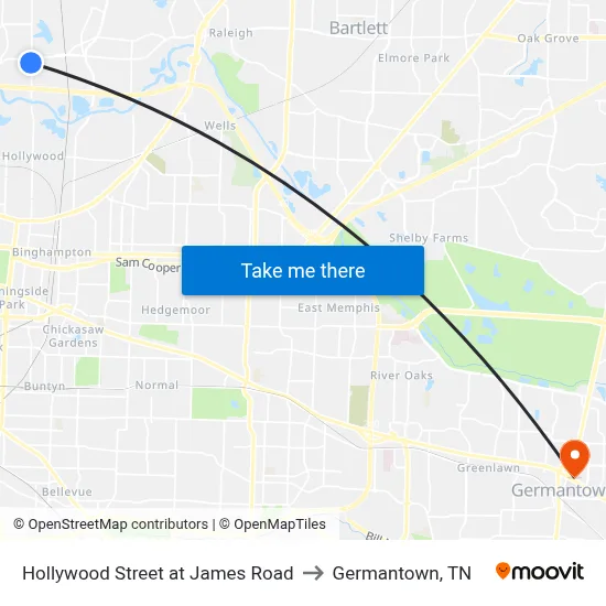 Hollywood Street at James Road to Germantown, TN map