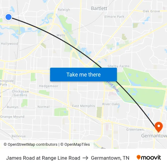 James Road at Range Line Road to Germantown, TN map