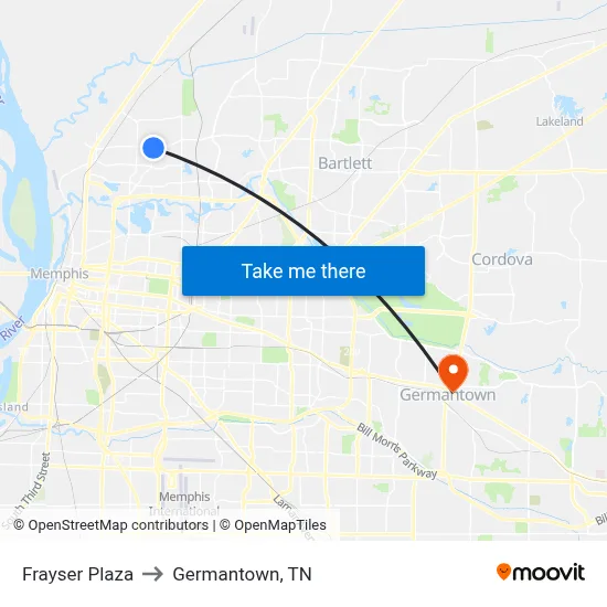 Frayser Plaza to Germantown, TN map