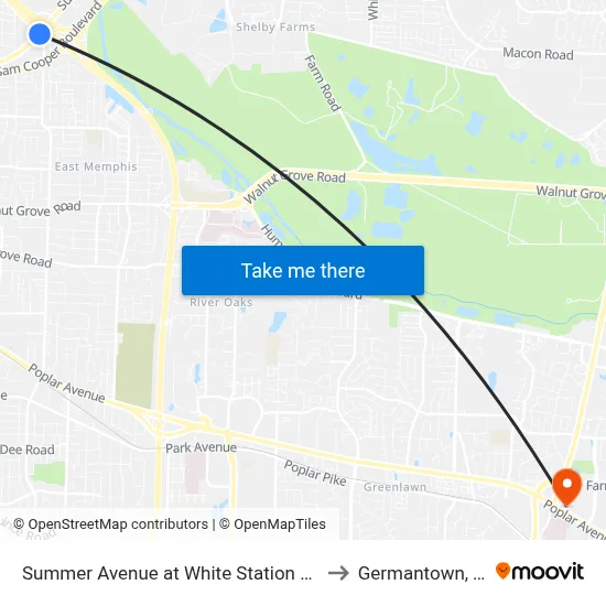 Summer Avenue at White Station Road to Germantown, TN map