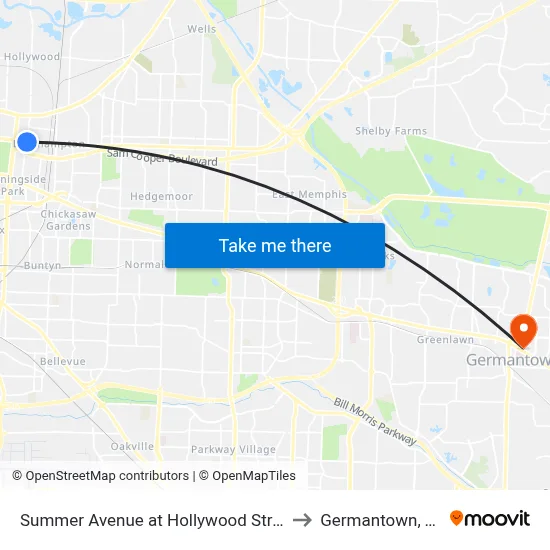 Summer Avenue  at Hollywood Street to Germantown, TN map