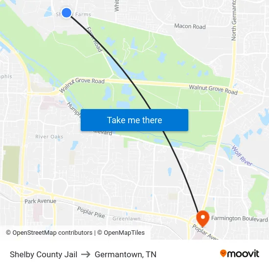 Shelby County Jail to Germantown, TN map