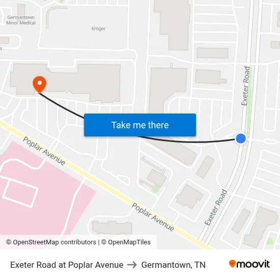 Exeter Road at Poplar Avenue to Germantown, TN map