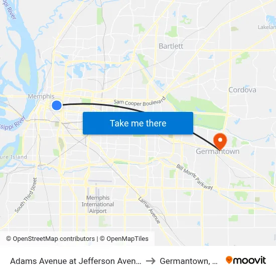 Adams Avenue at Jefferson Avenue to Germantown, TN map