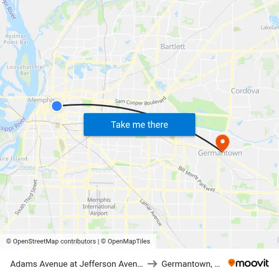 Adams Avenue at Jefferson Avenue to Germantown, TN map
