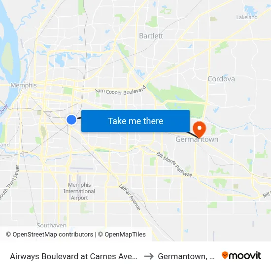 Airways Boulevard at Carnes Avenue to Germantown, TN map