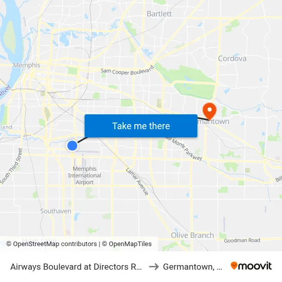 Airways Boulevard at Directors Row to Germantown, TN map
