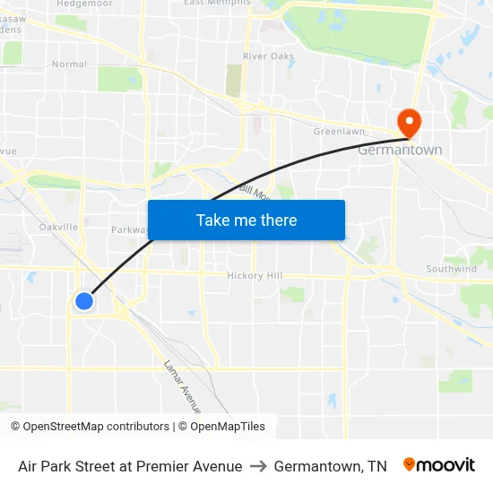 Air Park Street at Premier Avenue to Germantown, TN map