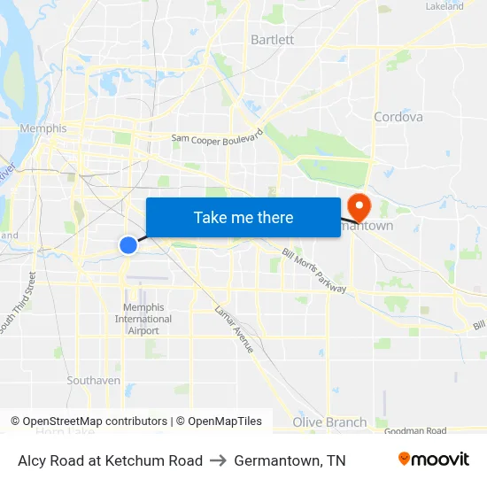 Alcy Road at Ketchum Road to Germantown, TN map