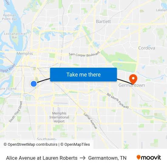 Alice Avenue at Lauren Roberts to Germantown, TN map