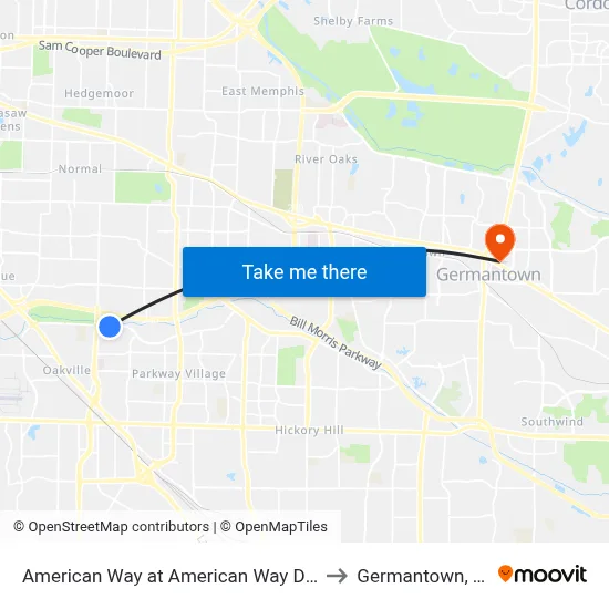 American Way at American Way Drive to Germantown, TN map