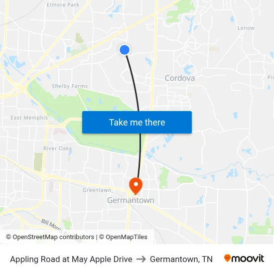 Appling Road at May Apple Drive to Germantown, TN map