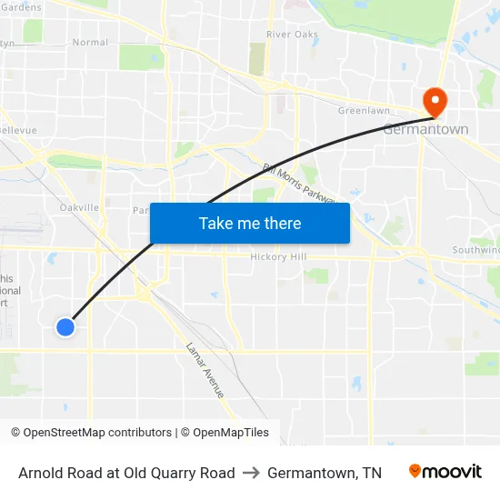 Arnold Road at Old Quarry Road to Germantown, TN map
