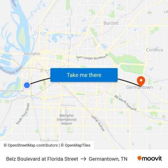 Belz Boulevard at Florida Street to Germantown, TN map