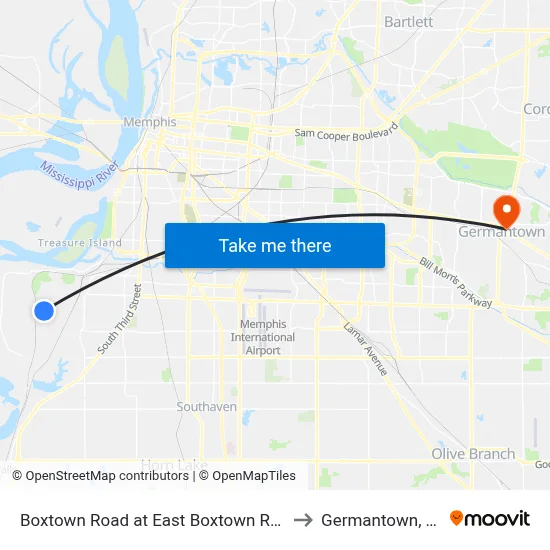 Boxtown Road at East Boxtown Road to Germantown, TN map