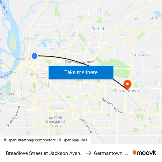 Breedlove Street at Jackson Avenue to Germantown, TN map