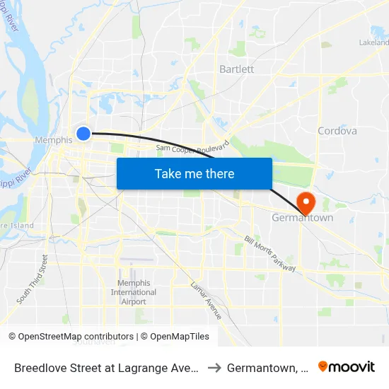 Breedlove Street at Lagrange Avenue to Germantown, TN map