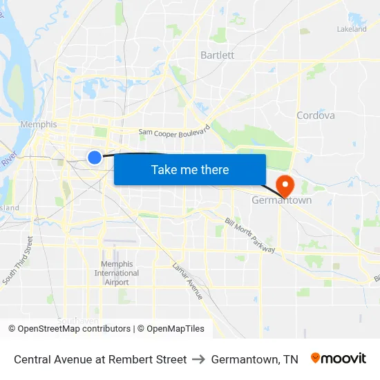 Central Avenue at Rembert Street to Germantown, TN map