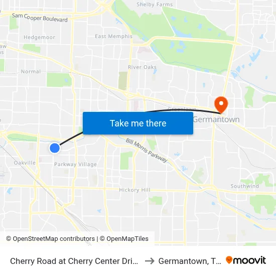 Cherry Road at Cherry Center Drive to Germantown, TN map