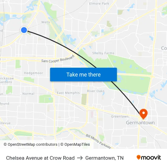 Chelsea Avenue at Crow Road to Germantown, TN map