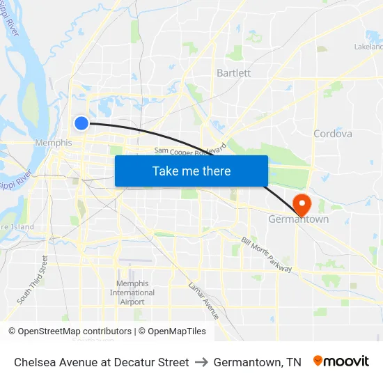 Chelsea Avenue at Decatur Street to Germantown, TN map