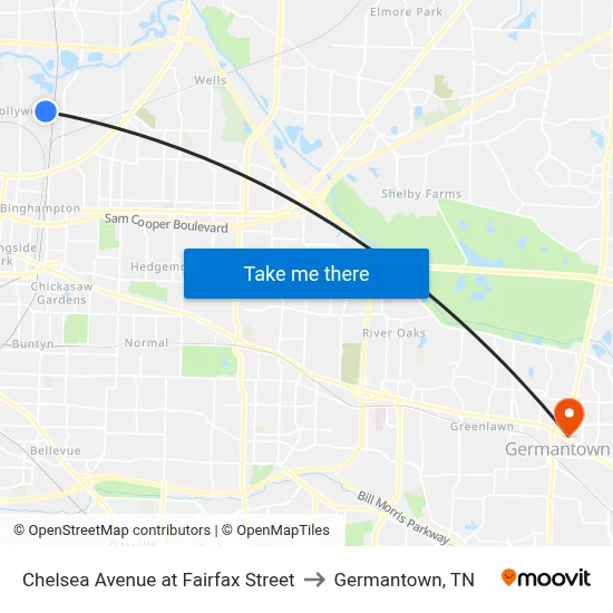 Chelsea Avenue at Fairfax Street to Germantown, TN map