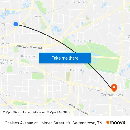 Chelsea Avenue at Holmes Street to Germantown, TN map