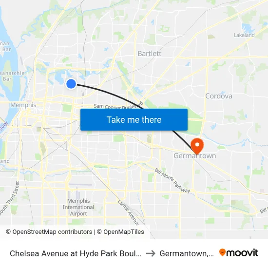 Chelsea Avenue at Hyde Park Boulevard to Germantown, TN map