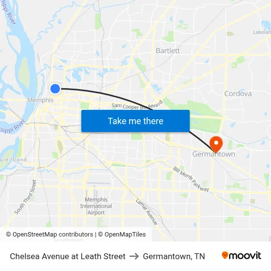 Chelsea Avenue at Leath Street to Germantown, TN map