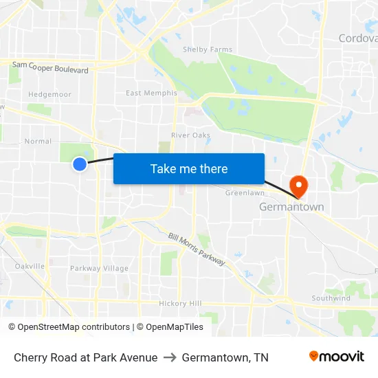 Cherry Road at Park Avenue to Germantown, TN map
